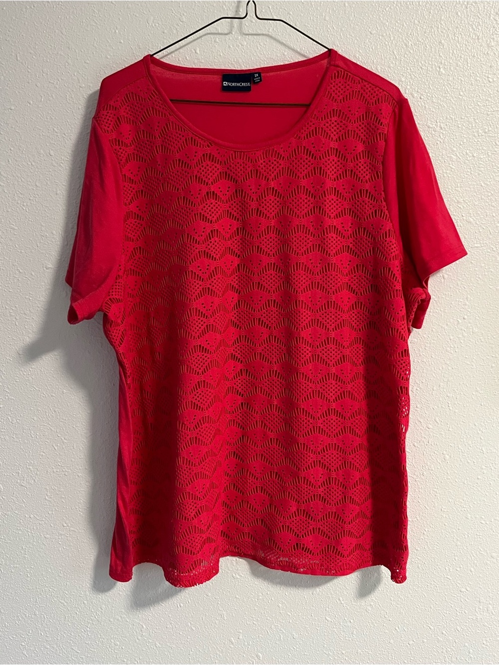 Northcrest Deep Pink Short Sleeve Lace Front Tee Size 2X